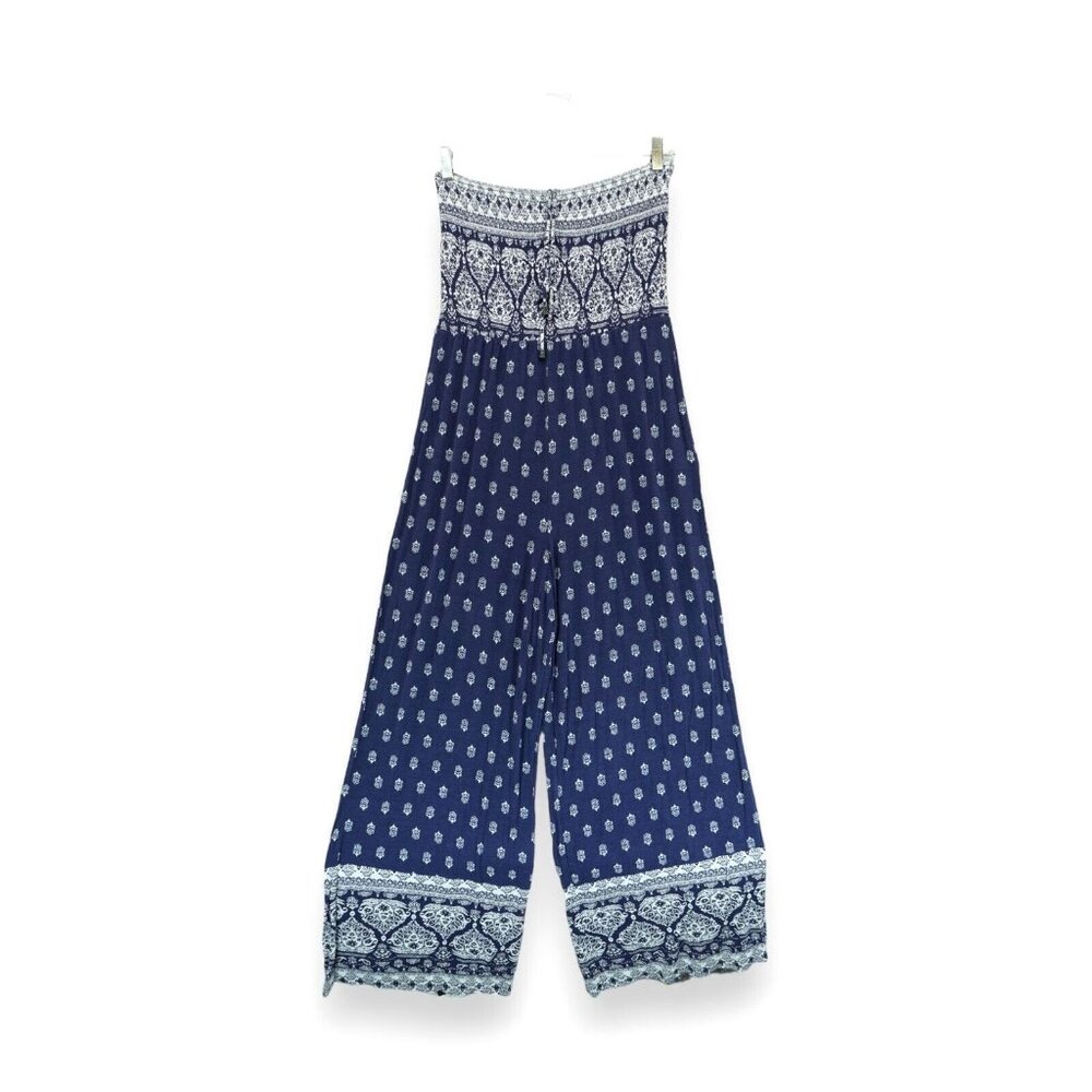 NWT!! Mudd Halter Jumpsuit Retro Floral Wide Legs Size Large Blue Sleeveless $48